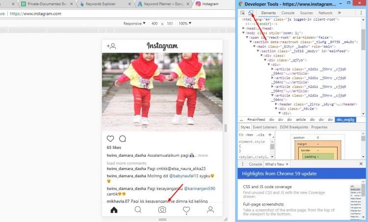 cara upload foto di instagram lewat pc tanpa software lewat google chrome